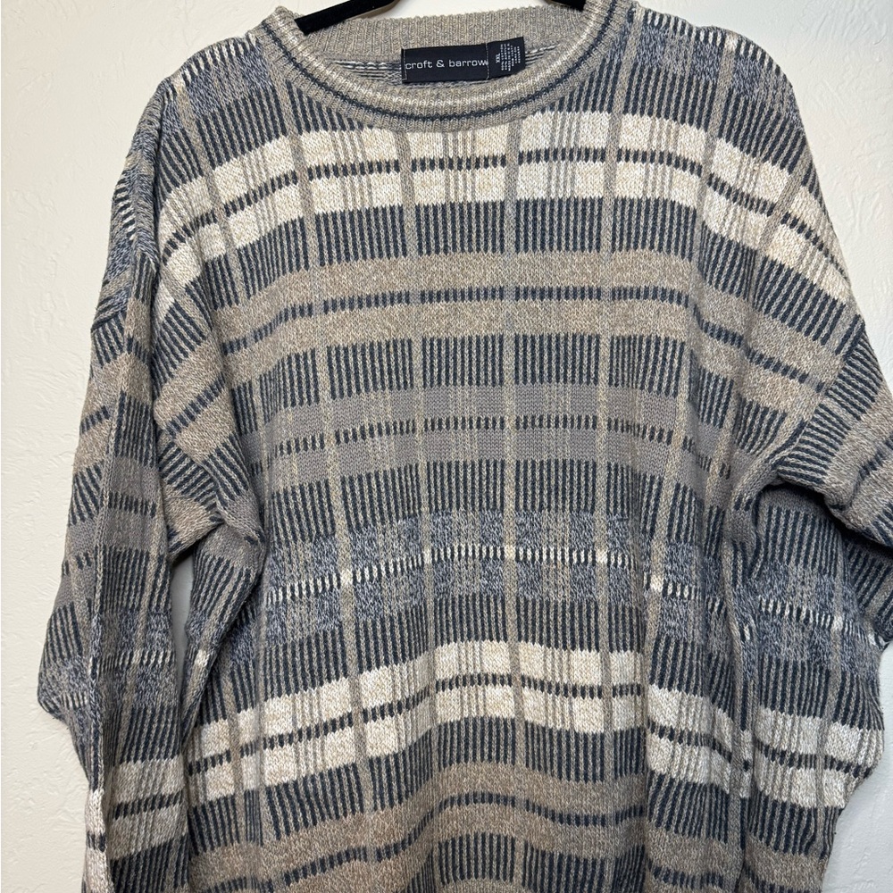 Croft & Barrow Men's Blue and Cream Plaid Sweater